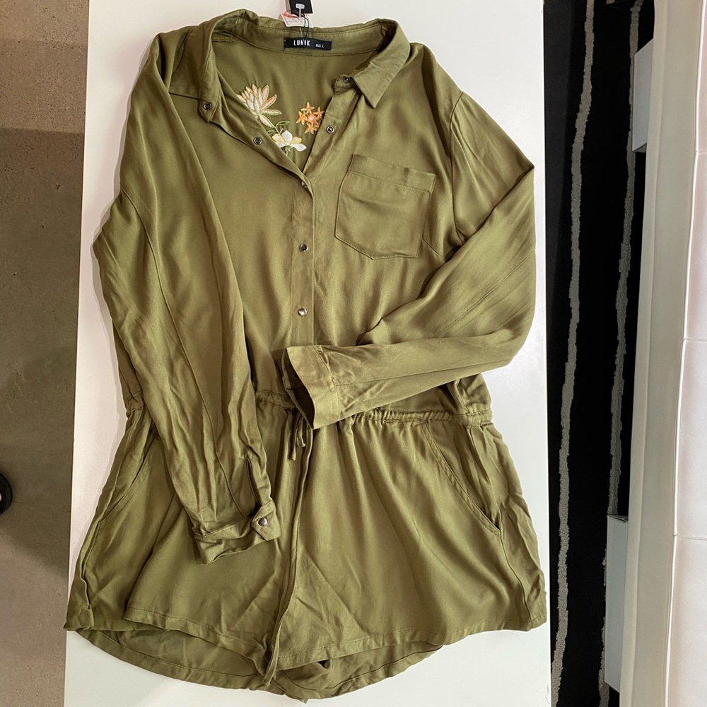 Army Green Emboidered Romper